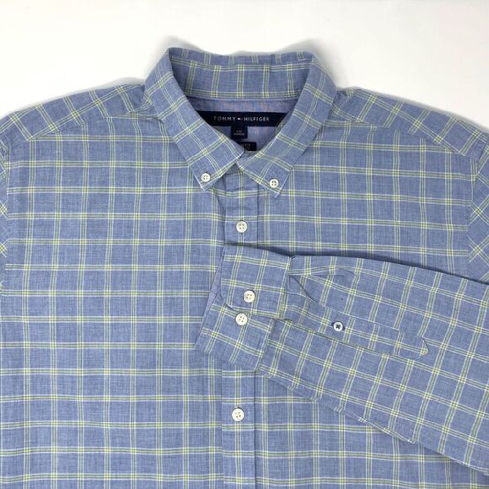 Tommy Hilfiger Custom Fit Cotton Blue‎ Men's Long Sleeve Shirt Size Large